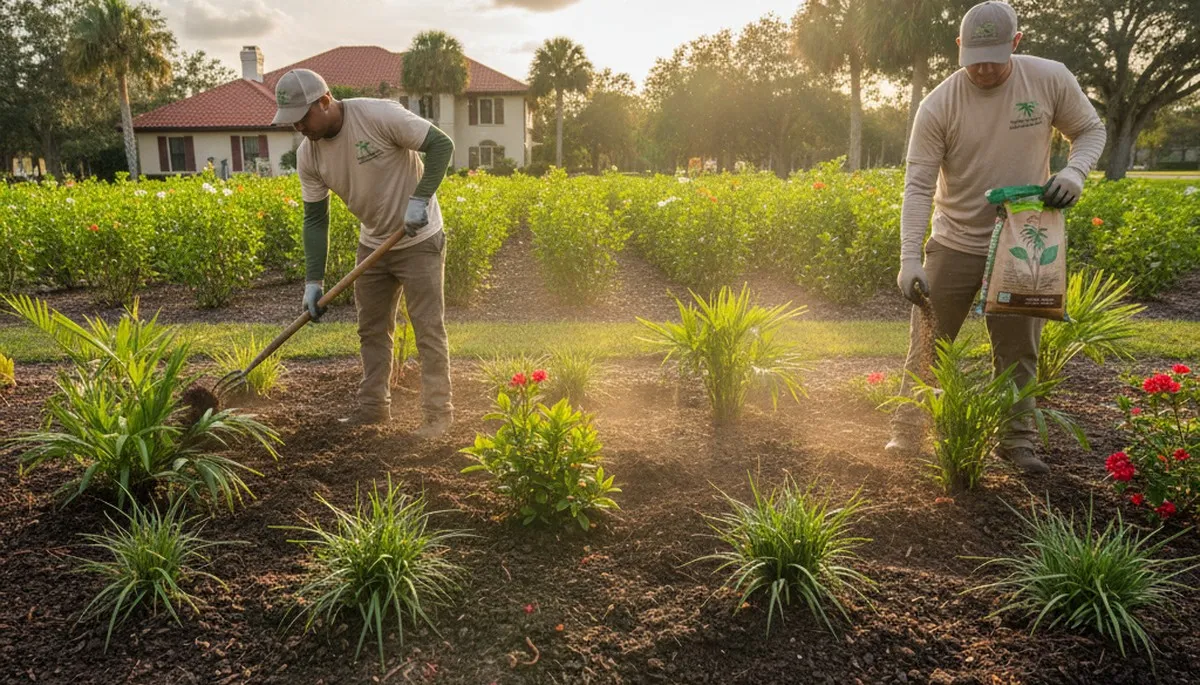 Organic soil amendment and compost application by professional landscapers in Tampa, FL
