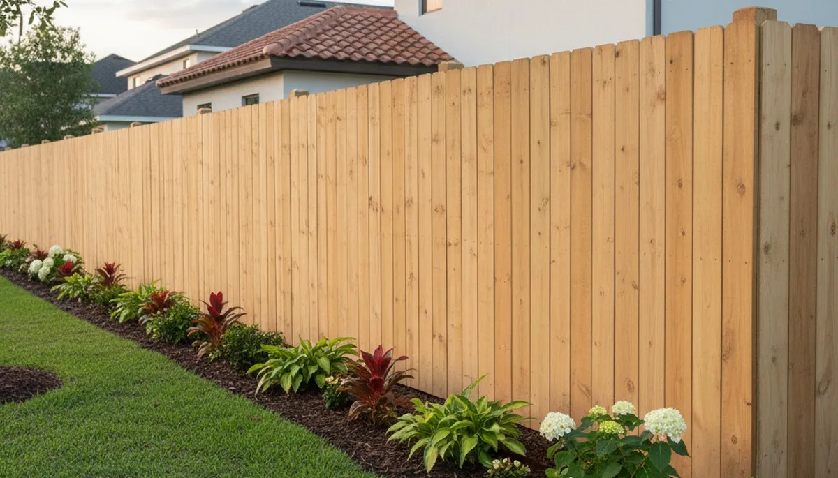 White privacy fence installation by Chop Chop Landscaping in Tampa, FL showcasing expert craftsmanship